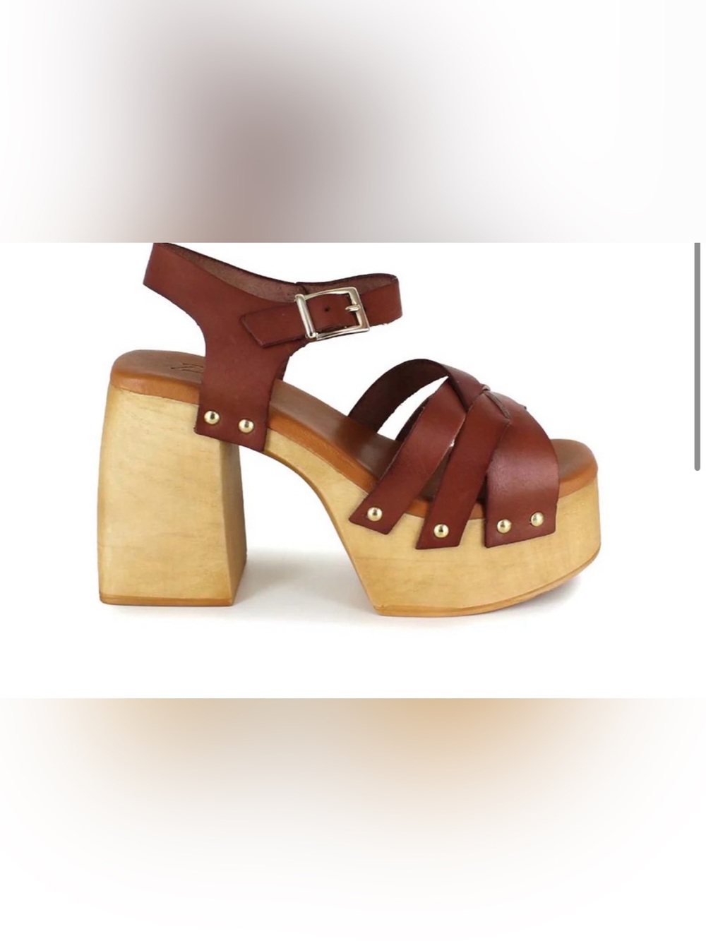 NWOT Zigi Soho- Marcy Brown Leather Platform Sandals with Wood-Look Block Heel